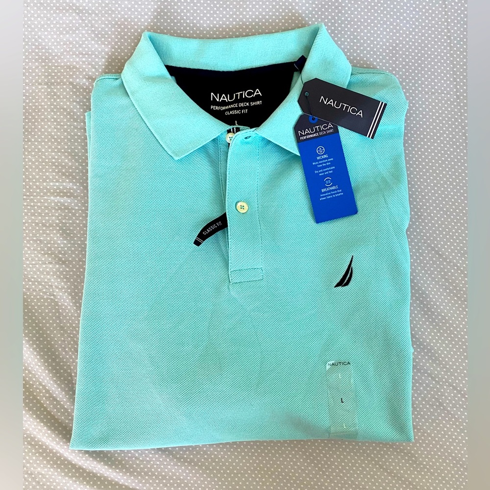 NWT Nautica Light Blue Performance Deck Polo Size L